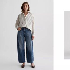 NWT AG Adriano Goldschmied Hattie High-Rise Barrel Wide Leg Jeans Bari 27 $265.